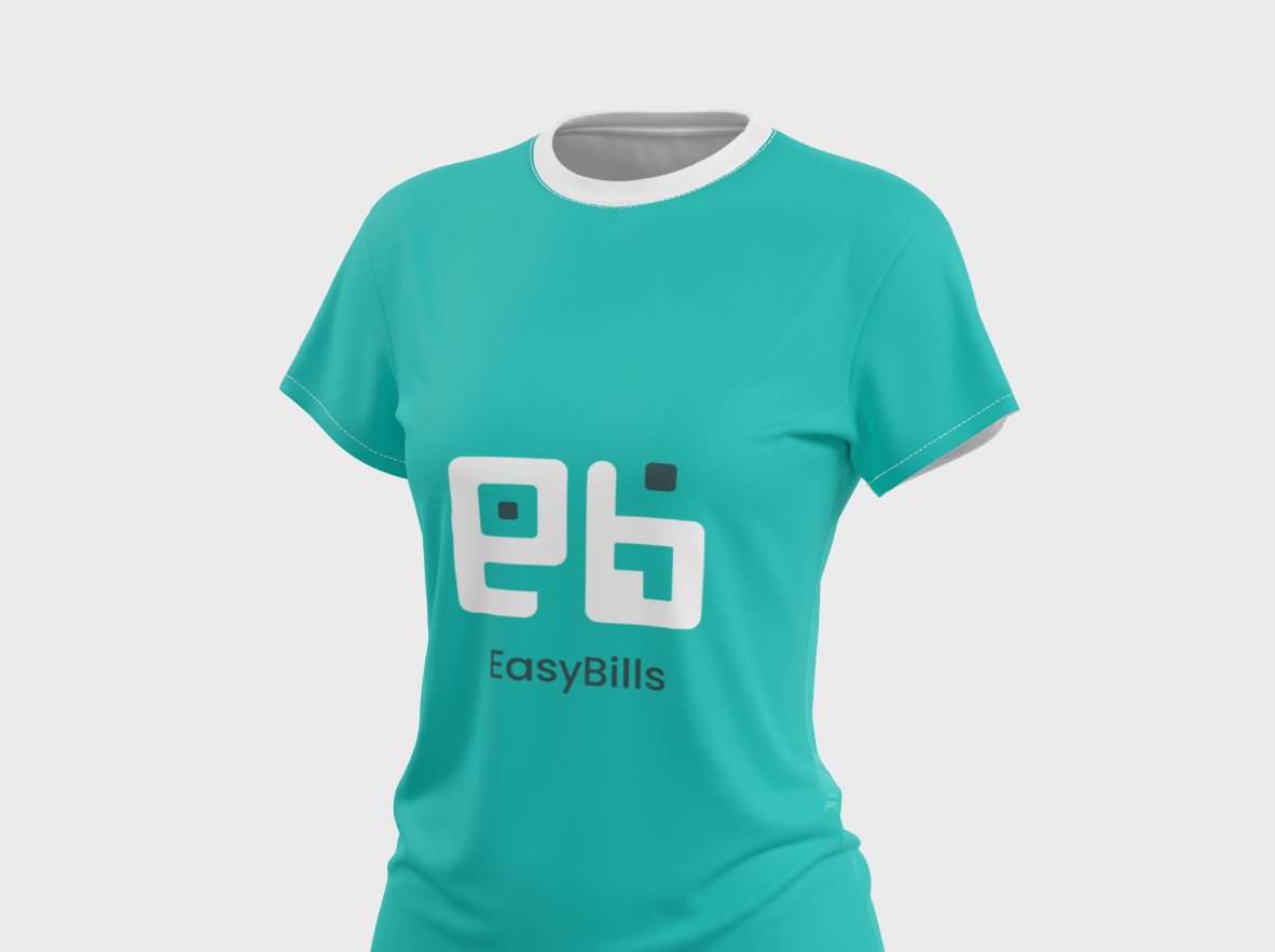 EasyBills logo printed on a branded t-shirt
